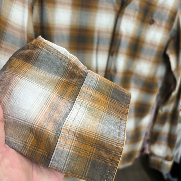 ROYAL ROBBINS Orange Checkered Button Down Shirt Cotton Long Sleeve size Medium - Picture 4 of 8